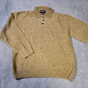 Mondo Uomo Mens M Polo Sweater Tan Chenille Knit Long Sleeve Retro 3-Button